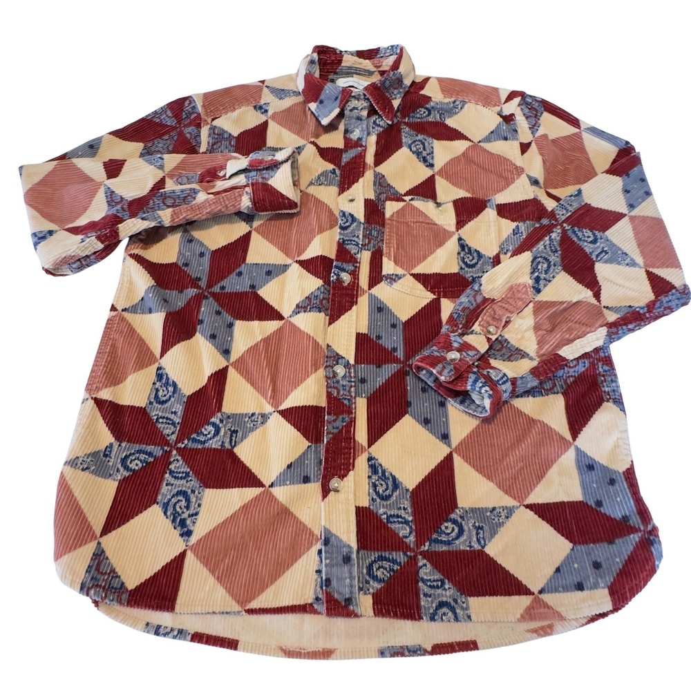 Urban Outfitters Mens Medium Corduroy Patchwork Star Button Down Shirt Western